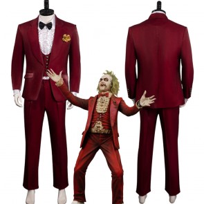 Beetlejuice 2 Red Men's Wedding Suit Cosplay Costume
