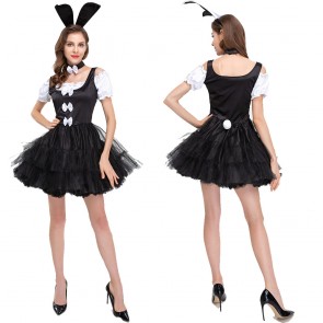 Adult Lady Sexy Bunny Black Dress Halloween Cosplay Costume