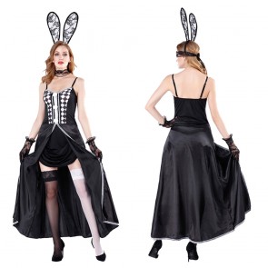 Sexy Bunny Lady Black and White Dress Halloween Cosplay Costume