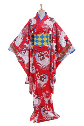 Vocaloid Hatsune Miku Red-Crowned Crane Kimono Cosplay Costumes AC00772