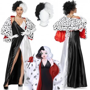 Halloween Cruella De Vil Fashion Dresses Cosplay Costume 
