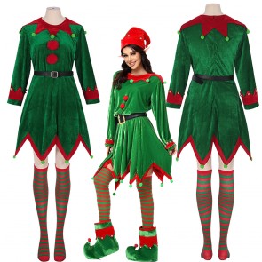 Christmas Elf Green Dress Full Suit Lady Ball Party Cosplay Costume