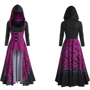 Gothic Hooded Cape Dress Medieval Halloween Cloak Robe Cosplay Costume