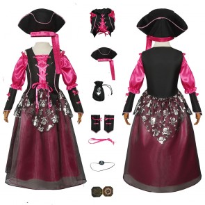 Pirate Pink Princess Dress with Hat Halloween Cosplay Costume
