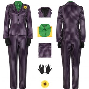Clown Lady Costume Suit Jacket Purple Striped Halloween Cosplay Costume