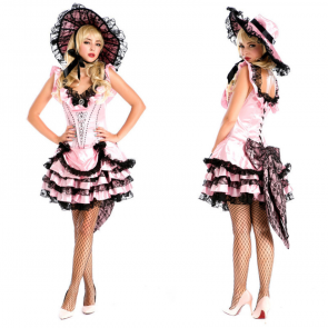 Pink Floral Lace Sleeveless Princess Dress Halloween Cosplay Costume for Women