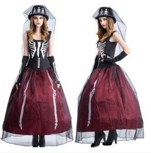 Skeleton Bride Dress Costume Adults Women Dresses for Halloween Cosplay