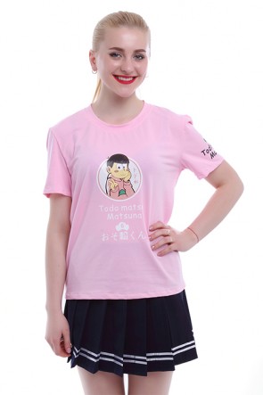 Osomatsu-kun Todomatsu Matsuno Pink Cotton T-Shirt Cosplay Costumes AC001437