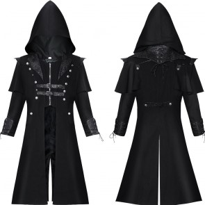 Black Gothic Vampire Vintage Trench Coat Halloween Cosplay Costume