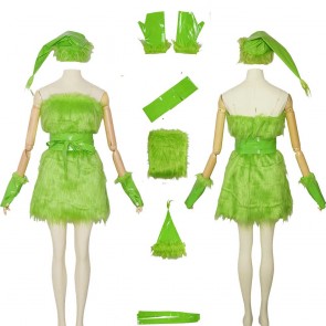 Female  Grinch Green Dress Halloween Cosplay Costume Full Set