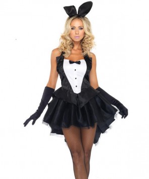 Black Tux And Tails Sexy Bunny Costume  Adult  Dress Animal Strapless Uniform FHC0041