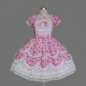 Pink And White Short Sleeves Stylish Cotton Classic Lolita Dress LD00287