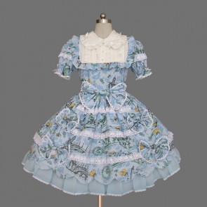 Blue And White Short Sleeves Cute Cotton Classic Lolita Dress LD00288