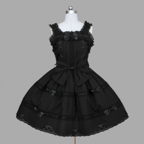 Black Sleeveless Bandage Bows Cotton Gothic Lolita Dress LD00289