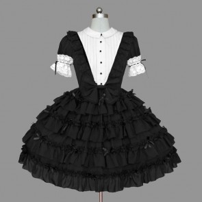 Black And White Lace Elegant Cotton Gothic Lolita Dress LD00290