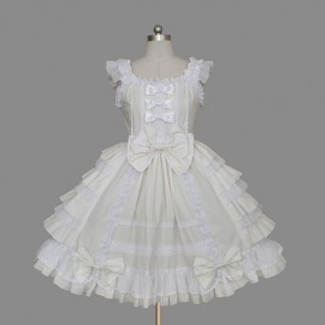 White Sleeveless Bows Ruffles Cotton Sweet Lolita Dress LD00292