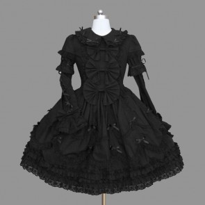 Black Elegant Bows Cotton Gothic Lolita Dress LD00295