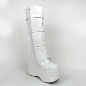 White 3.9" Heel High Charming Synthetic Leather Round Toe Stud Buckles Platform Girls Lolita Boots LF00216