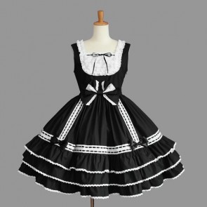 Black And White Cotton Sleeveless Bow Gothic Lolita Dress LD00274
