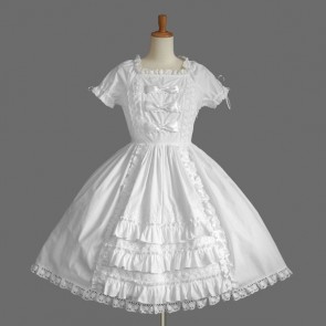White Short Sleeves Bandage Lovely Cotton Sweet Lolita Dress LD00275