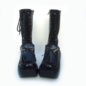 Black 3.9" Heel High Sexy Suede Round Toe Cross Straps Platform Lady Lolita Boots LF00218