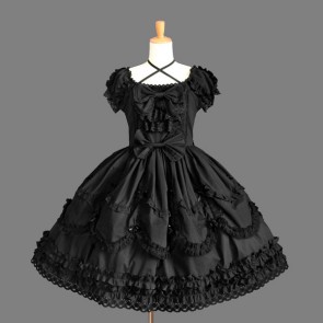 Black Short Sleeves Elegant Round Collar Gothic Lolita Dress LD00276