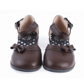 Brown 1" High Heel Stylish Synthetic Leather Round Toe Ankle Straps Bow Decoration Platform Girls Lolita Shoes LF0035