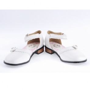 White 1" High Heel Classical PU Round Toe Ankle Straps Bowknot Platform Girls Lolita Shoes LF0036