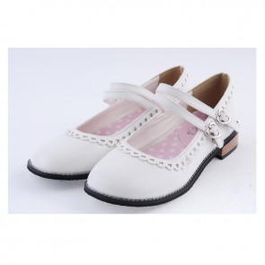 White 1" High Heel Charming Polyurethane Round Toe Double Straps Platform Girls Lolita Shoes LF0038