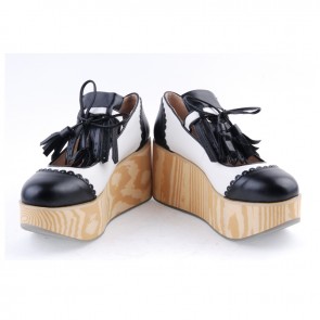Black & White 3.1" High Heel Cute PU Rocking HorsePlatform Girls Lolita Shoes LF0048