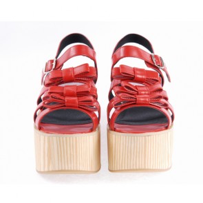 Red 3.1" High Heel Stylish PU Strap Bow Decoration Platform Girls Lolita Sandals LF0051