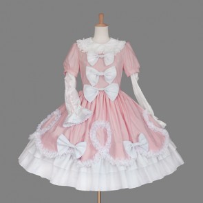 Pink And White Round Neck Bow Lovely Sweet Lolita Dress LD00277