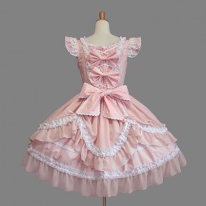 Pink Bows Ruffles Cotton Cute Sweet Lolita Dress LD00279