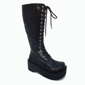 Black 2.6" Heel High Special Patent Leather Round Toe Cross Straps Platform Girls Lolita Boots LF00227