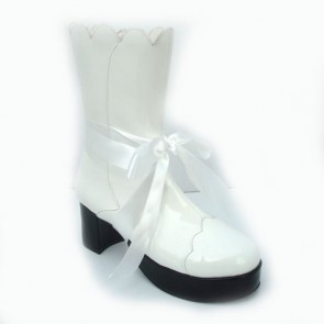 White 3.0" Heel High Cute PU Round Toe Bow Platform Lolita Short Boots LF00228