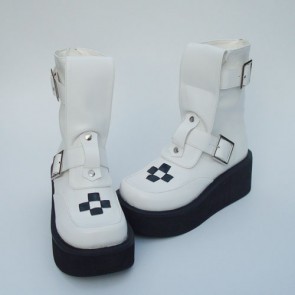 White 2.8" Heel High Cute Suede Point Toe Stud Buckles Platform Girls Lolita Boots LF00235