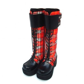 Red 3.5" Heel High Sexy Suede Round Toe Cross Straps Platform Girls Lolita Boots LF00246