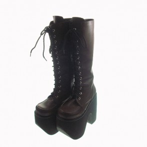 Brown 6.0" Heel High Cute Polyurethane Round Toe Cross Straps Platform Girls Lolita Boots LF00247