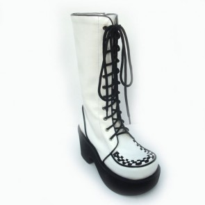 White 3.1" Heel High Lovely Suede Round Toe Cross Straps Platform Lolita Boots LF00249