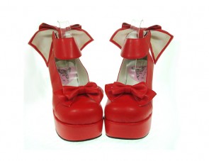 Red 3.1" Heel High Lovely PU Round Toe Cross Straps Platform Women Lolita Shoes LF00192