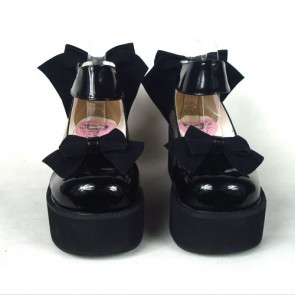 Black 2.5" Heel High Gorgeous Polyurethane Round Toe Cross Straps Platform Women Lolita Shoes LF00189