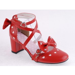 Red 2.5" Heel High Classic Synthetic Leather Point Toe Cross Straps Platform Women Lolita Shoes LF00195