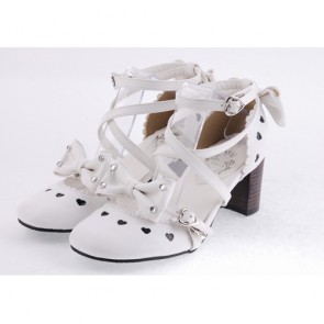 White 2.5" Heel High Elegant Patent Leather Round Toe Cross Straps Platform Women Lolita Shoes LF00193