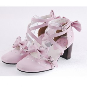Pink 2.5" Heel High Cute Patent Leather Point Toe Cross Straps Platform Women Lolita Shoes LF00194