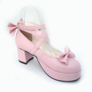 Pink 2.5" Heel High Beautiful Polyurethane Point Toe Cross Straps Platform Women Lolita Shoes LF00197