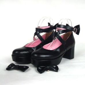 Black 2.5" Heel High Adorable Suede Point Toe Cross Straps Platform Women Lolita Shoes LF00198