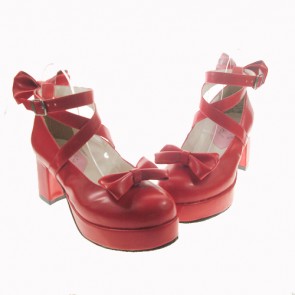 Red 2.5" Heel High Gorgeous Patent Leather Point Toe Cross Straps Platform Women Lolita Shoes LF00199
