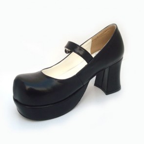 Black 2.9" Heel High Beautiful Synthetic Leather Point Toe Cross Straps Platform Women Lolita Shoes LF00203