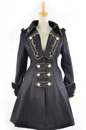 Black Velvet Chain Button Long Sleeve Lolita Coat LC009
