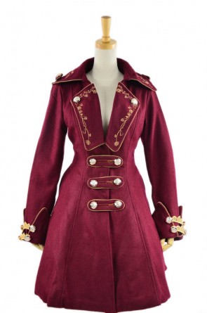 Stylish Red Velvet Chain Button Long Sleeve Lolita Coat LC008